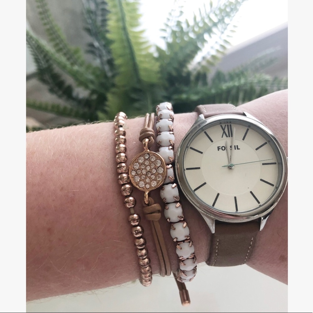 Fossil Watch with brown leather & silver accents